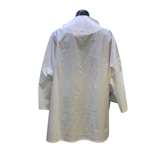 Ozai N Ku White & Multicolored Abstract Button-Up Blouse, Size 2XL
