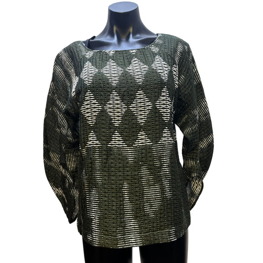 Maria Cornejo Olive White Diamond Textured Blouse Top 6
