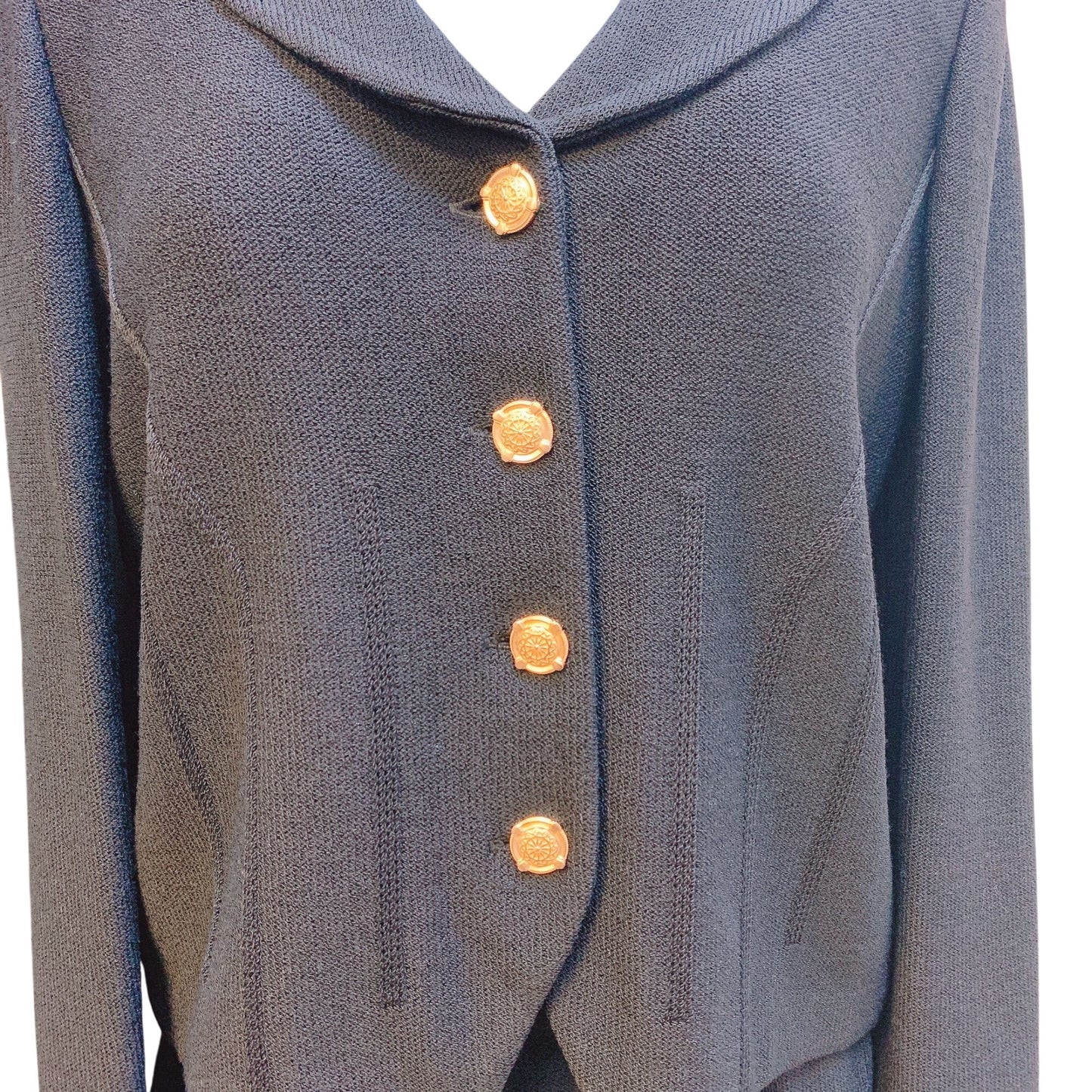 St. John 2p Blazer Jacket Skirt Set Gold Buttons Black 6/8