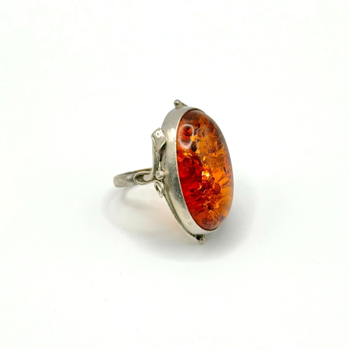 Artisan 925 Sterling Silver Oval Amber Long Ring Sz 8.5