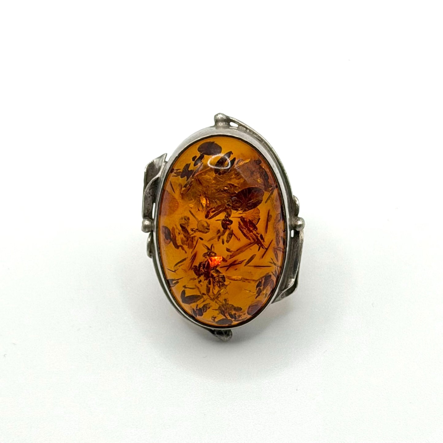 Artisan 925 Sterling Silver Oval Amber Long Ring Sz 8.5