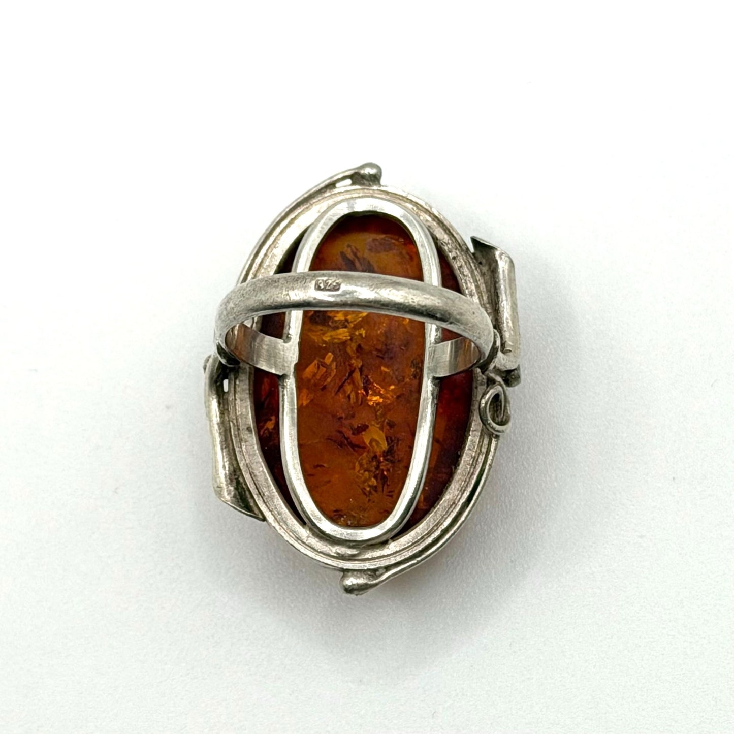 Artisan 925 Sterling Silver Oval Amber Long Ring Sz 8.5