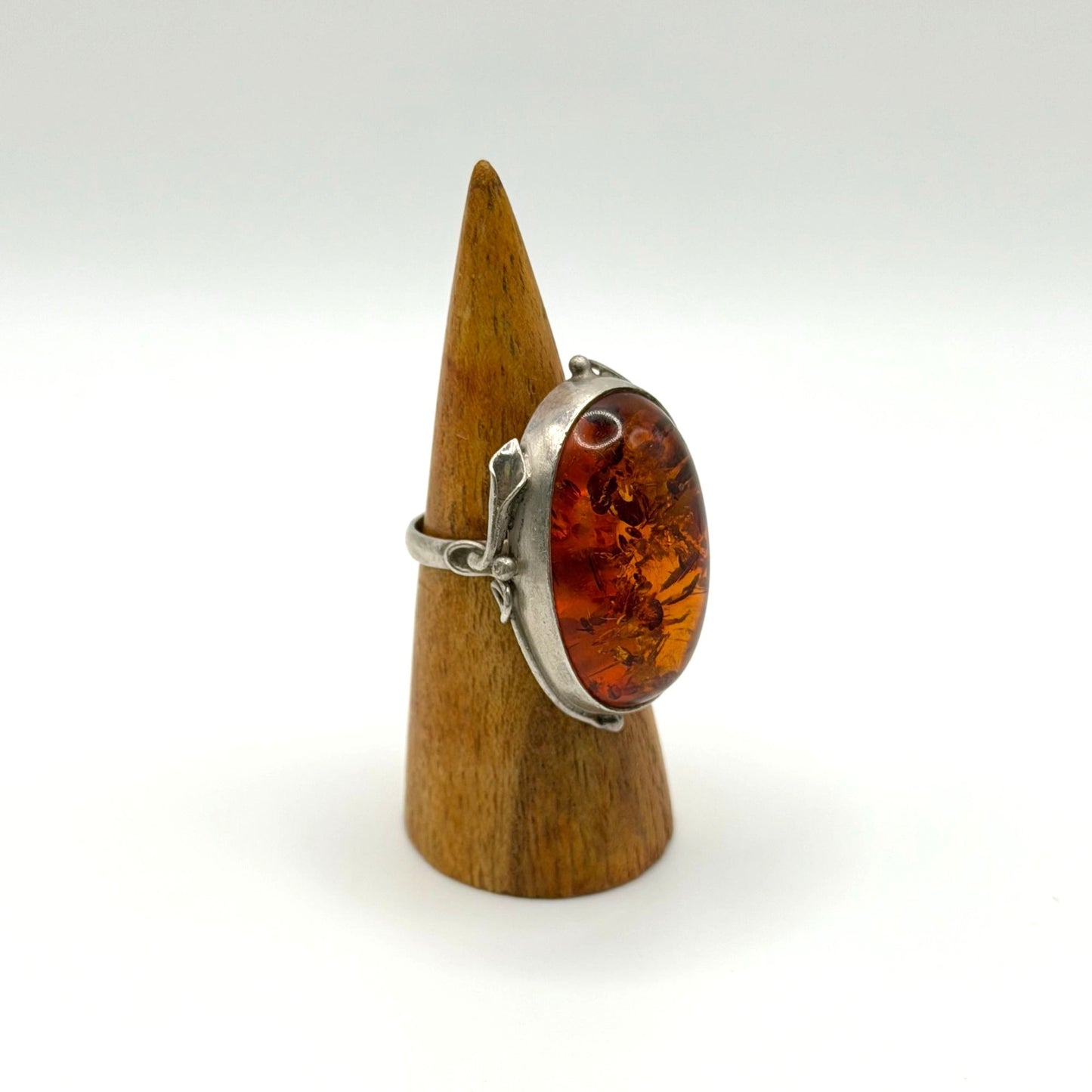 Artisan 925 Sterling Silver Oval Amber Long Ring Sz 8.5