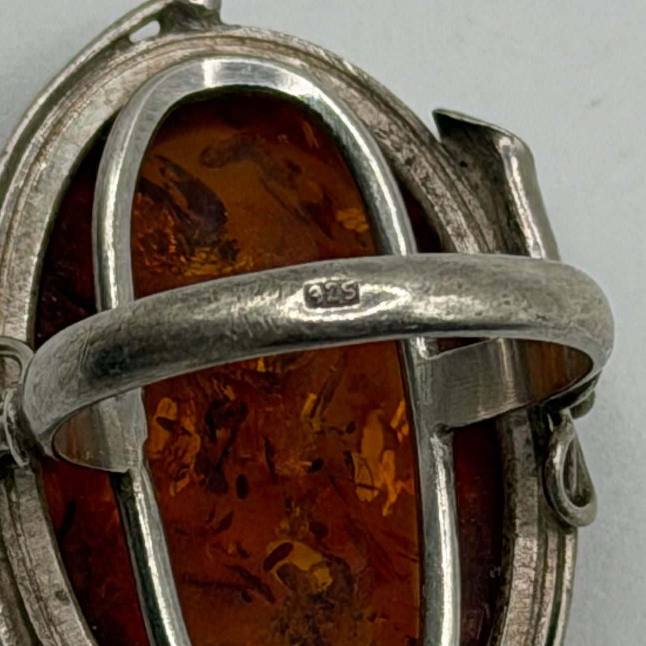 Artisan 925 Sterling Silver Oval Amber Long Ring Sz 8.5