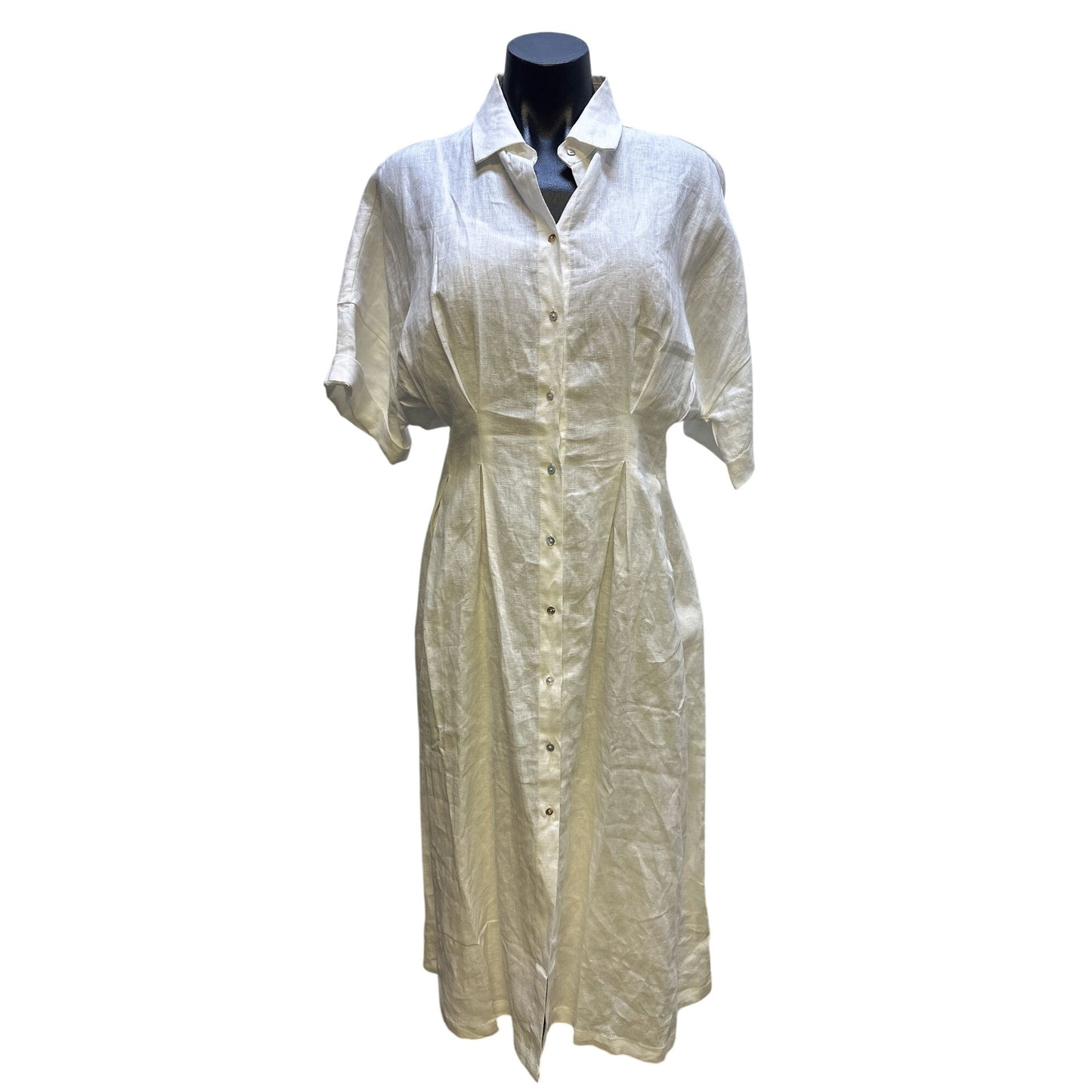 NWT Lucy Paris Linen White Button-Up Midi Dress