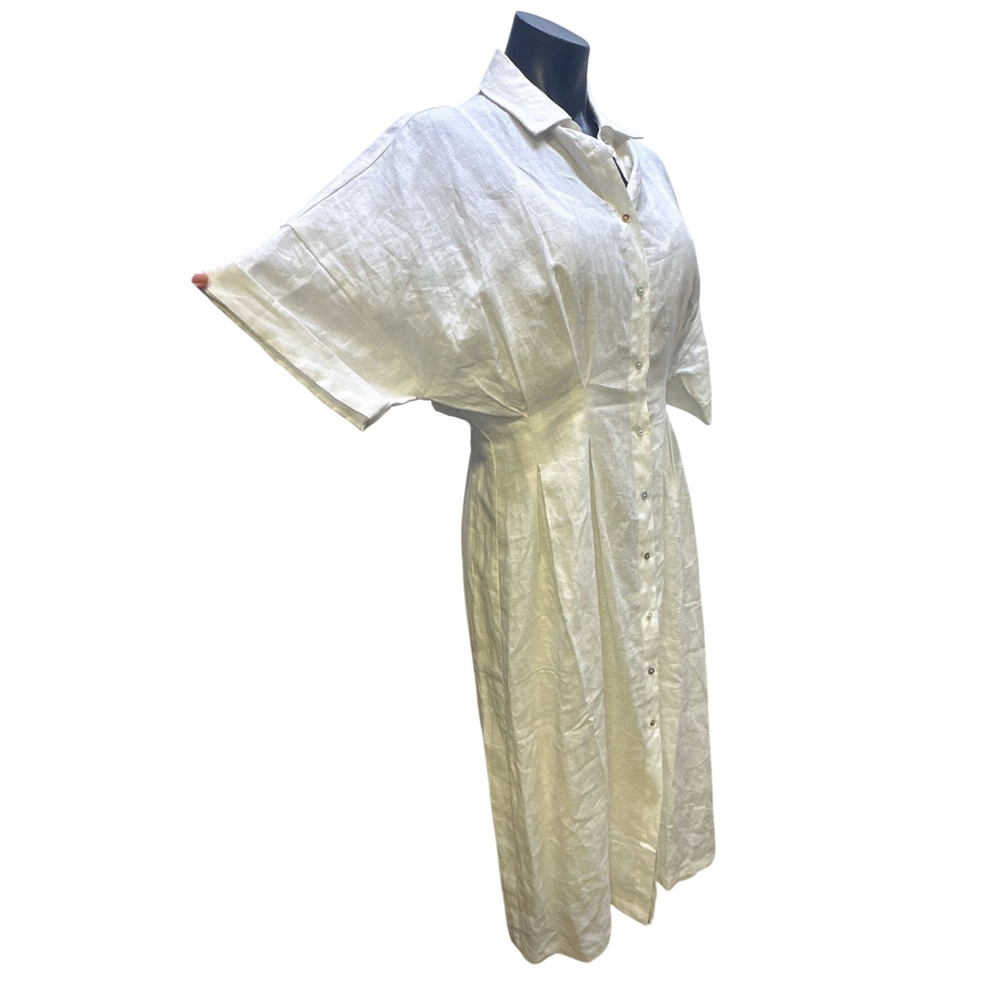 NWT Lucy Paris Linen White Button-Up Midi Dress