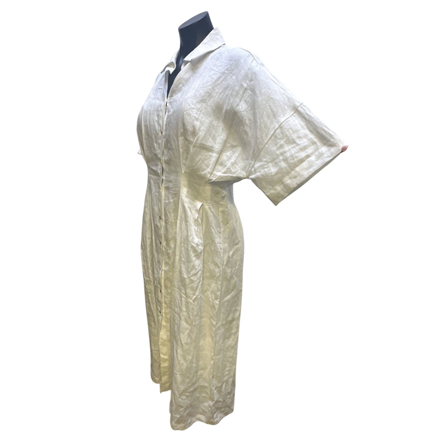 NWT Lucy Paris Linen White Button-Up Midi Dress