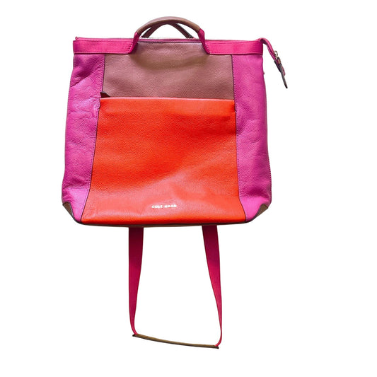 Cole Haan Womens Colorblock Leather Backpack With Adjustable Straps & Multiple Compartments