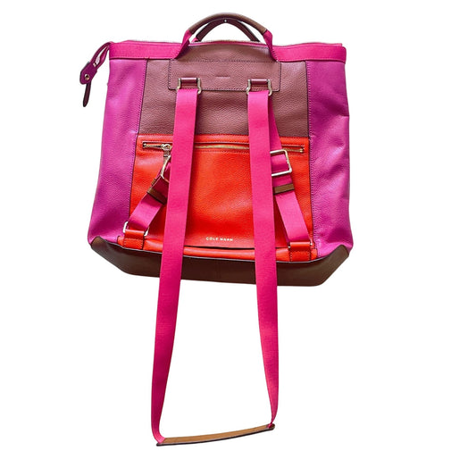 Cole Haan Womens Colorblock Leather Backpack With Adjustable Straps & Multiple Compartments