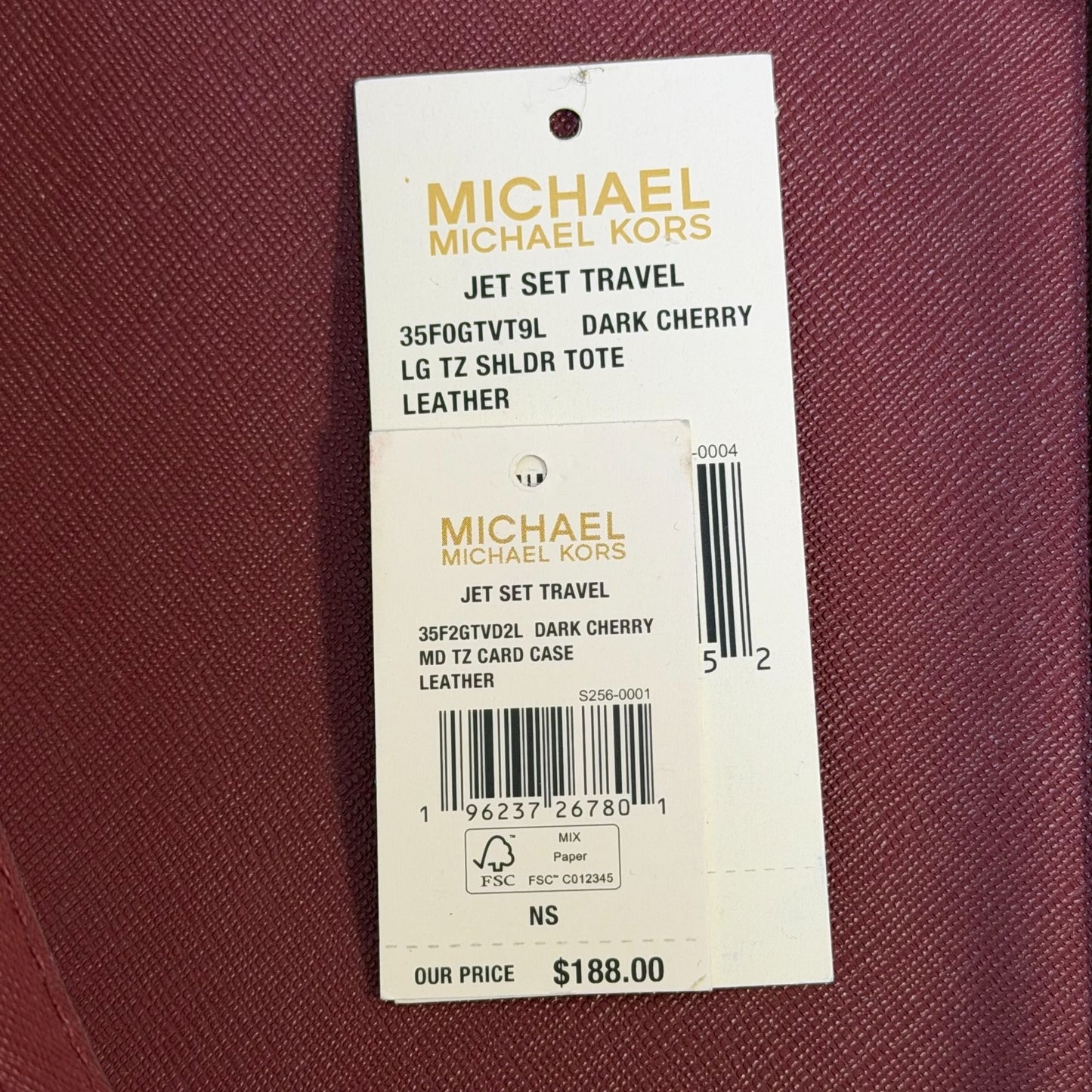 Michael Kors Jet Set Saffiano Leather Tote Dark Cherry Large