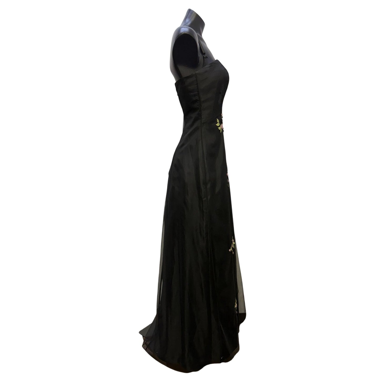 Morgan & Co By Linda Bernell Black Embroidered Floral Formal Dress Size 9/10