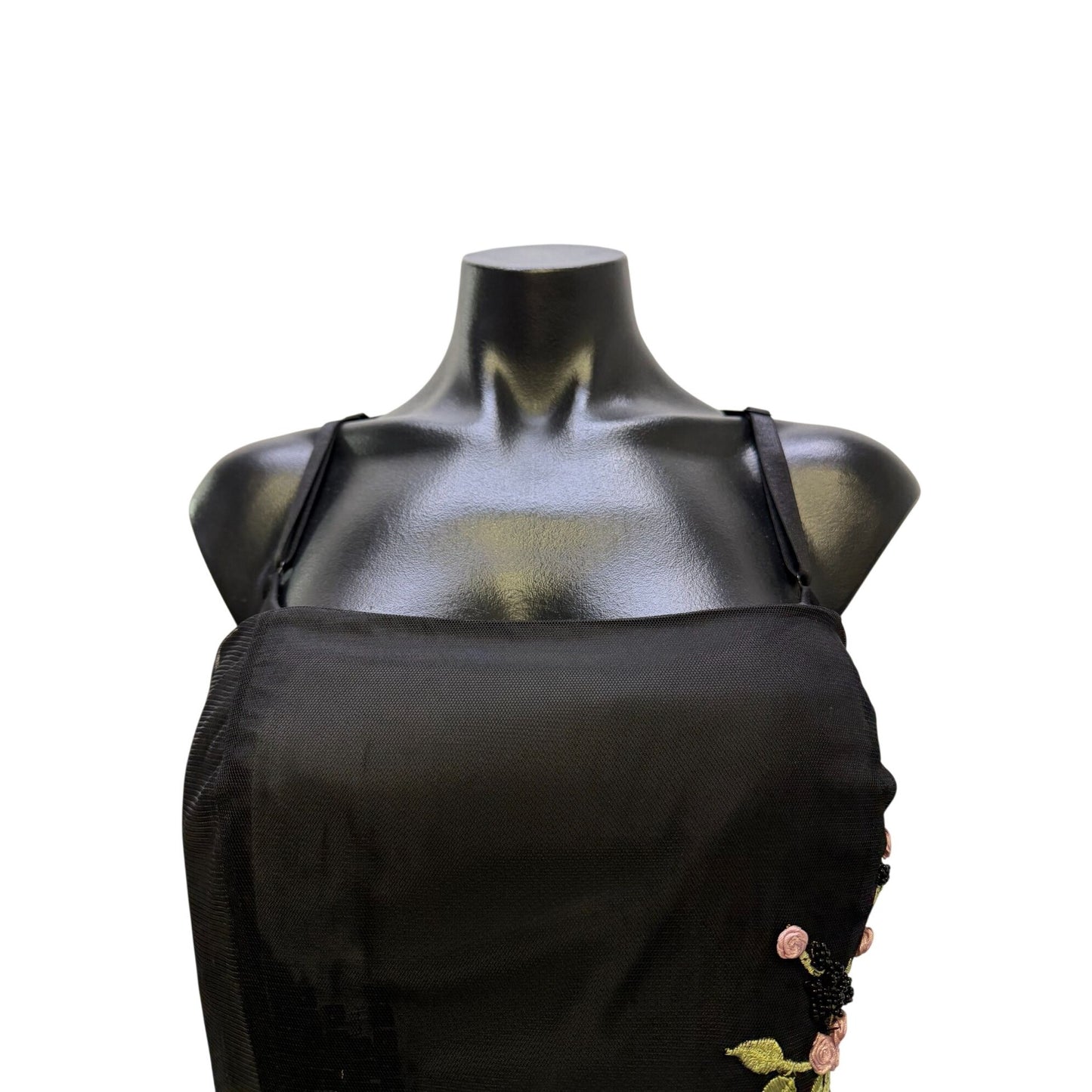 Morgan & Co By Linda Bernell Black Embroidered Floral Formal Dress Size 9/10