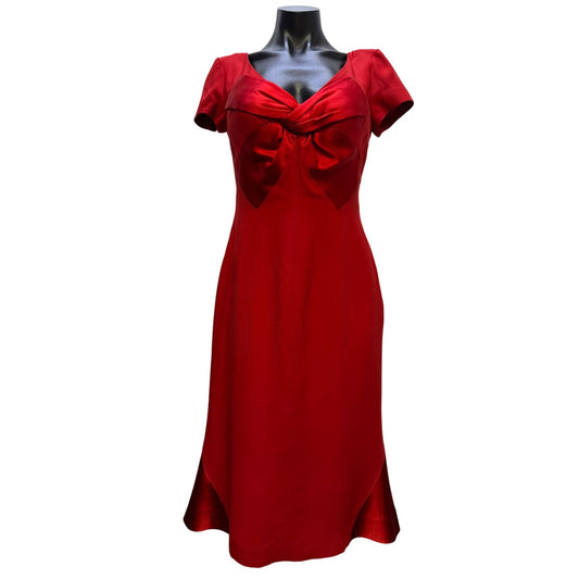 Lorcan Mullany For Bellville Sassoon Red Satin Bow Detail Midi Dress US 6 UK 10