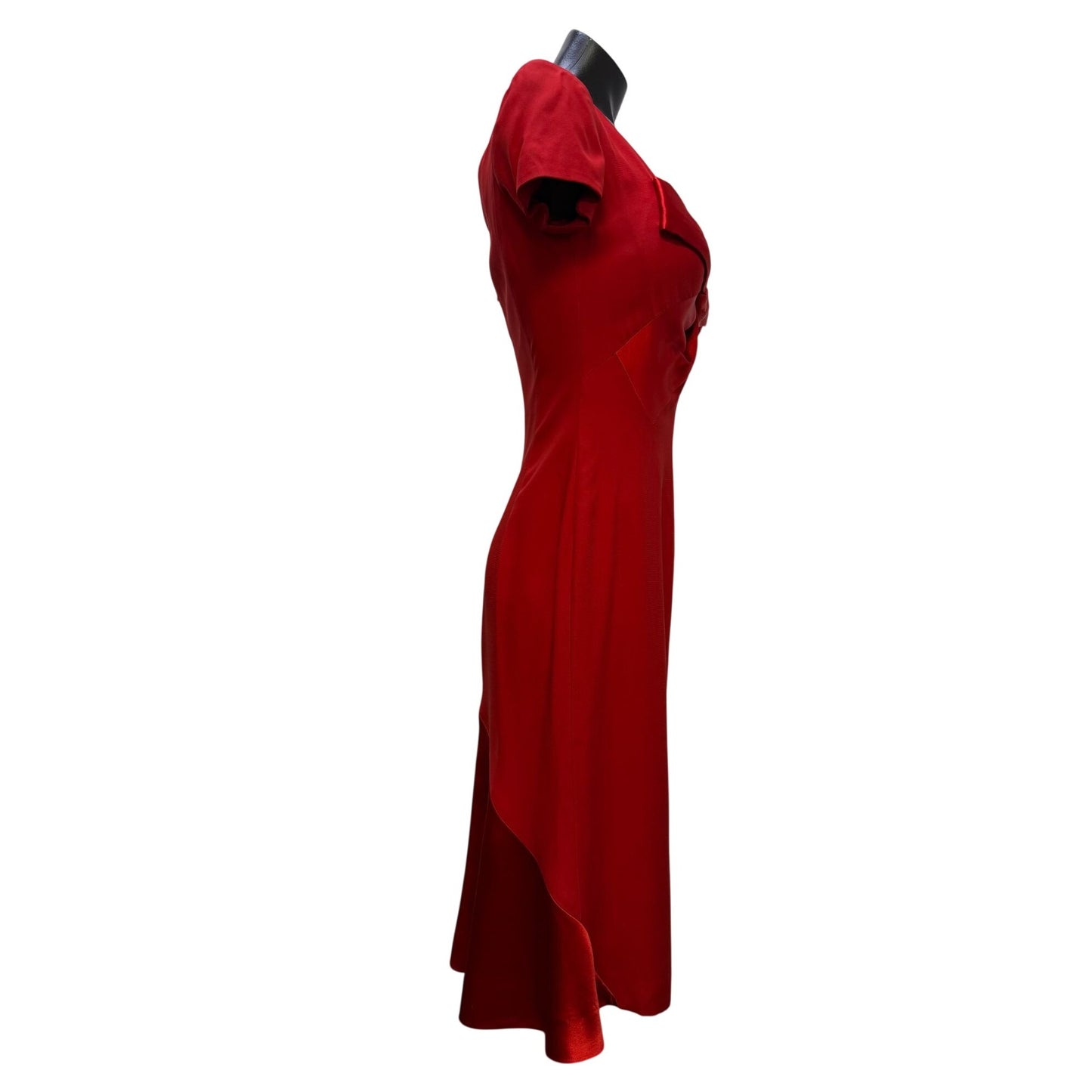 Lorcan Mullany For Bellville Sassoon Red Satin Bow Detail Midi Dress US 6 UK 10