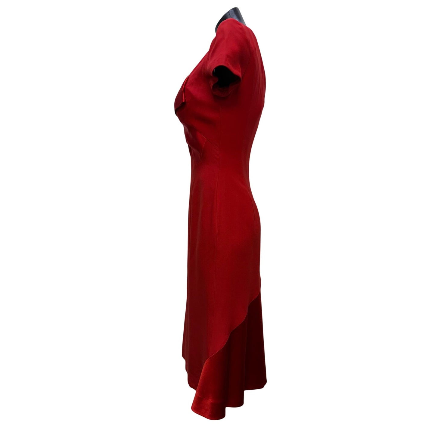 Lorcan Mullany For Bellville Sassoon Red Satin Bow Detail Midi Dress US 6 UK 10