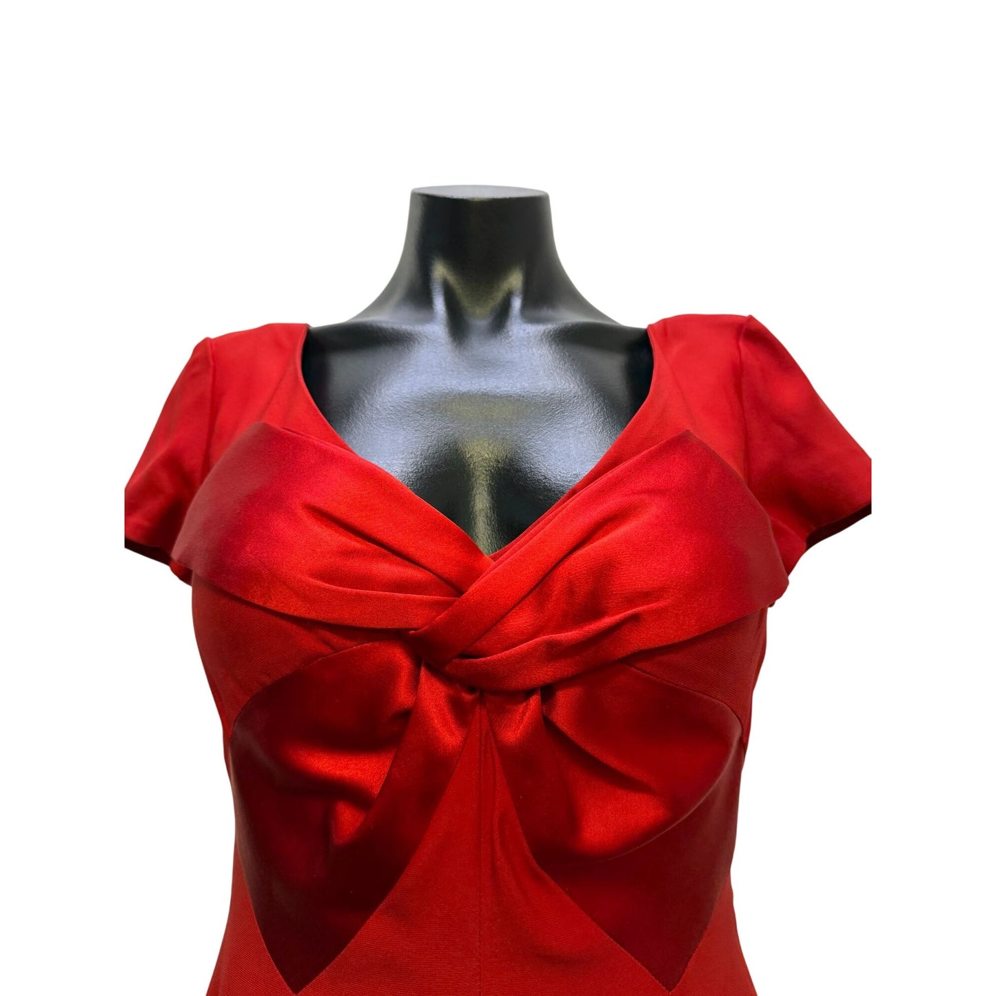 Lorcan Mullany For Bellville Sassoon Red Satin Bow Detail Midi Dress US 6 UK 10