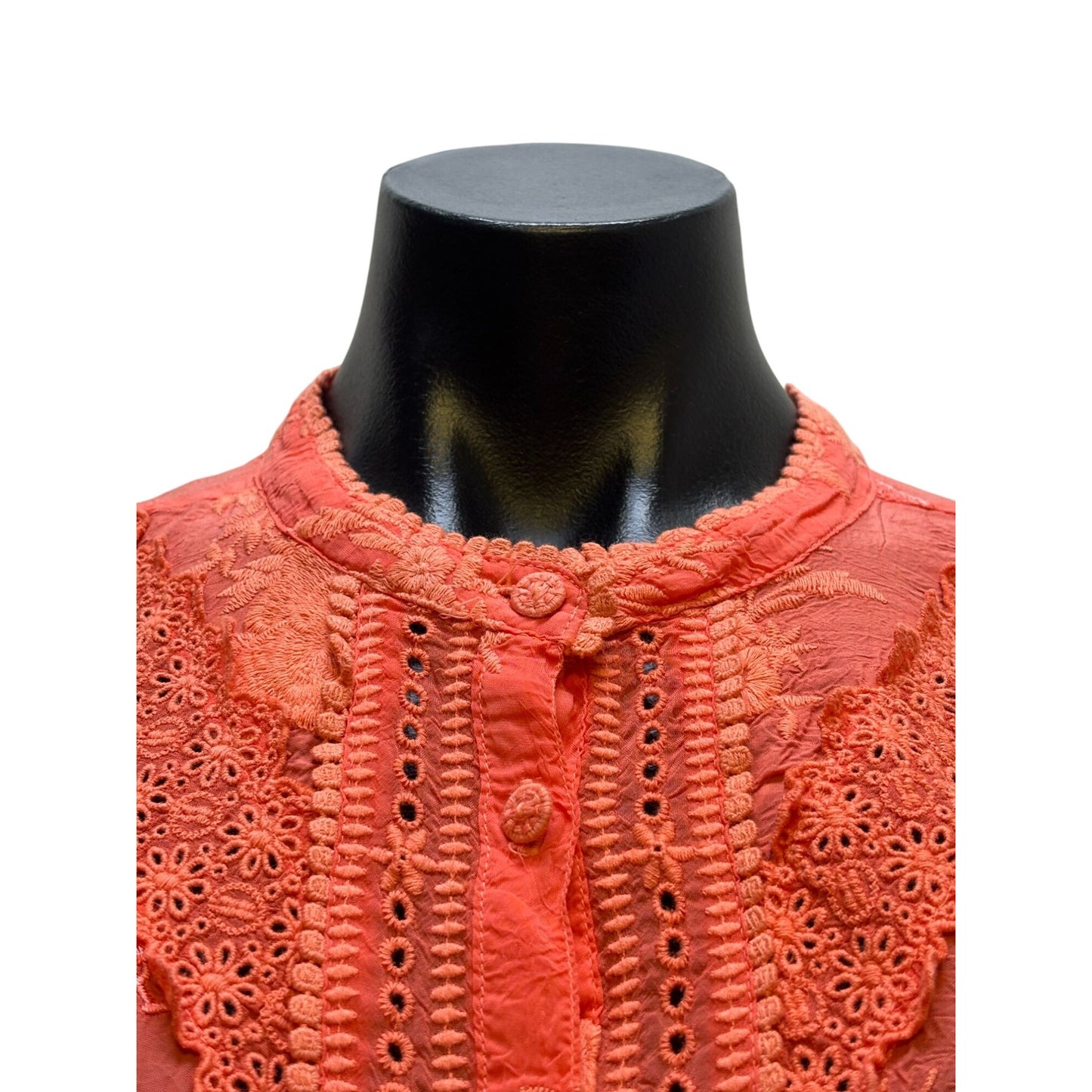 NWT Johnny Was Serene Ryder Embroidered Silk Blouse Orange XL Long Sleeve