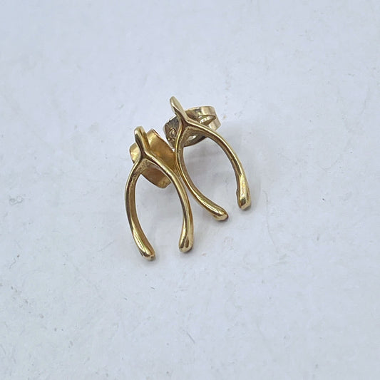 10K Gold PSCO Wishbone Stud Earrings Small