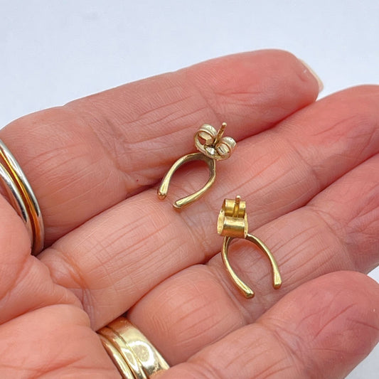 10K Gold PSCO Wishbone Stud Earrings Small