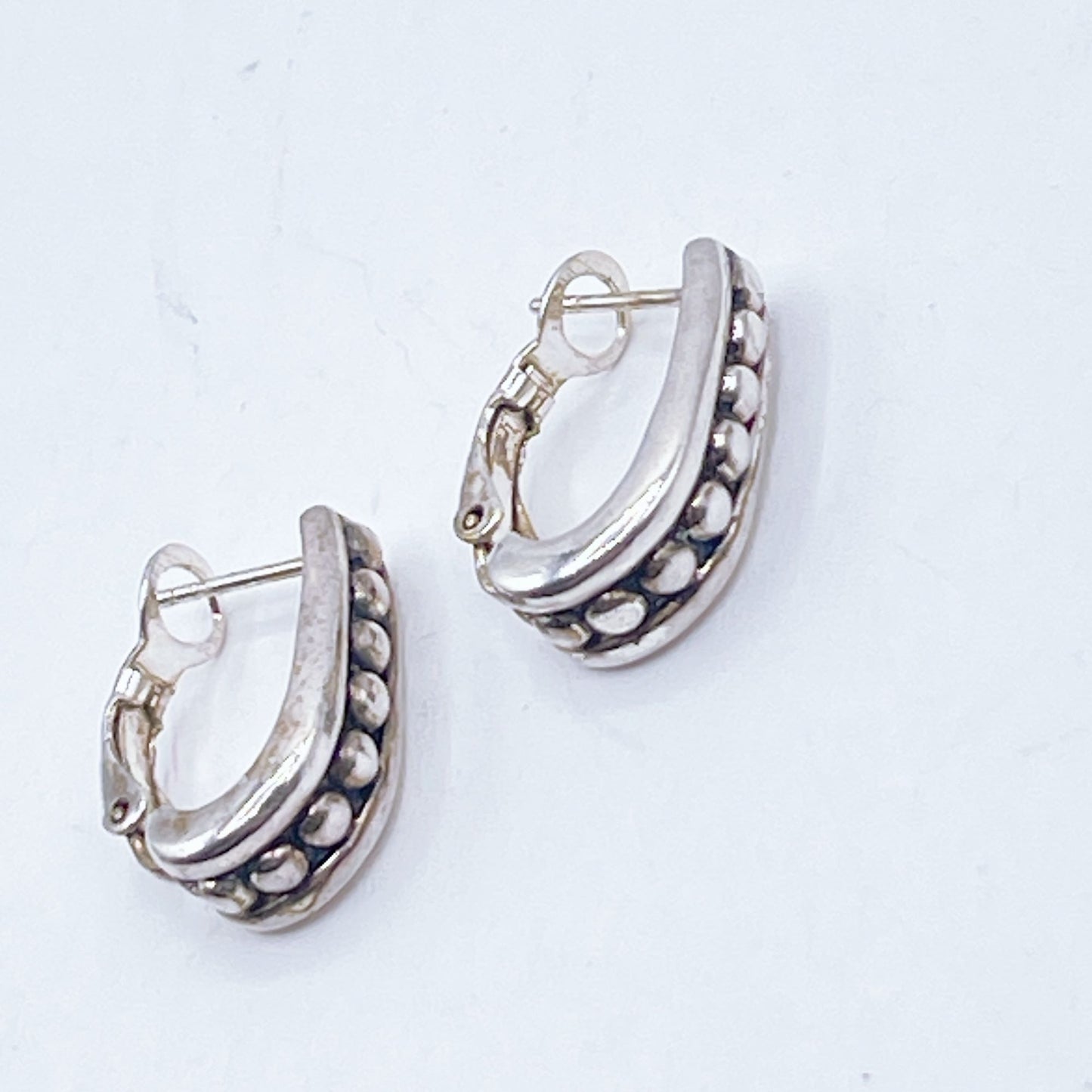 925 Sterling Silver Hoop Earrings With Beaded Detailing Secure Latch Back