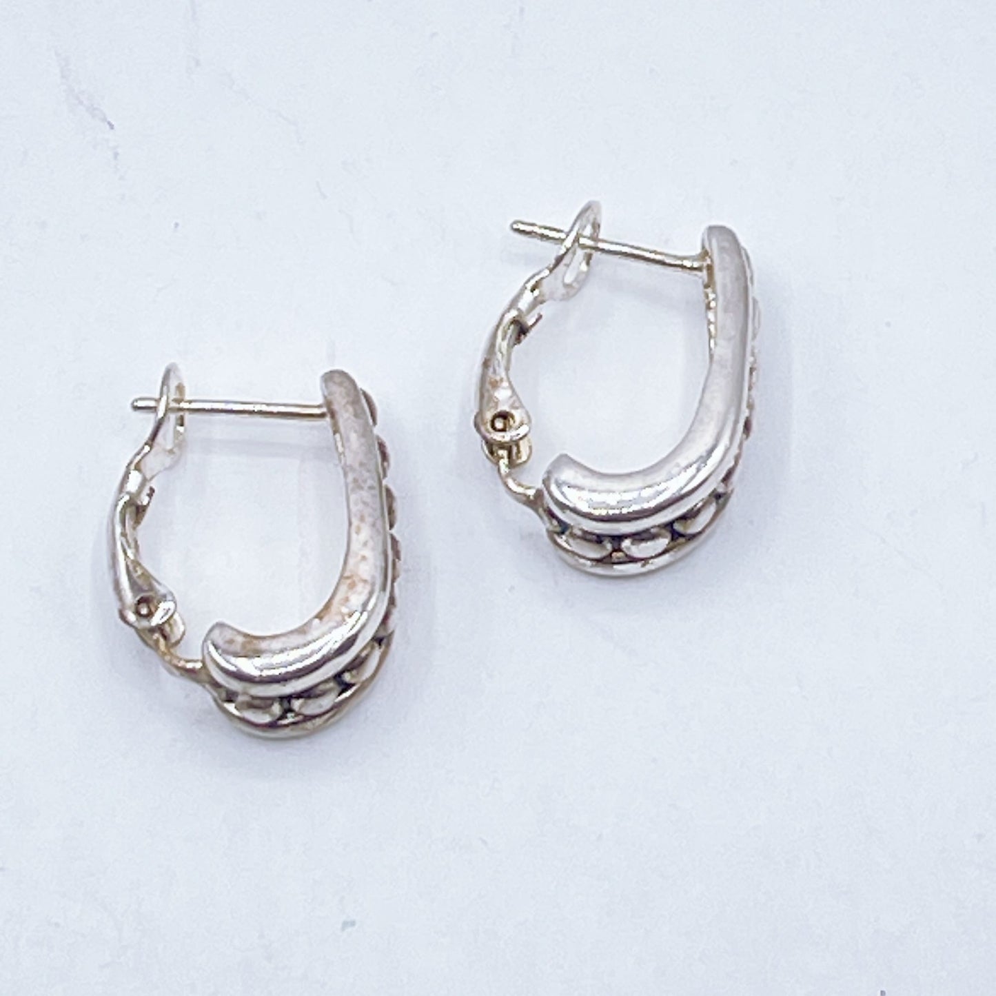 925 Sterling Silver Hoop Earrings With Beaded Detailing Secure Latch Back