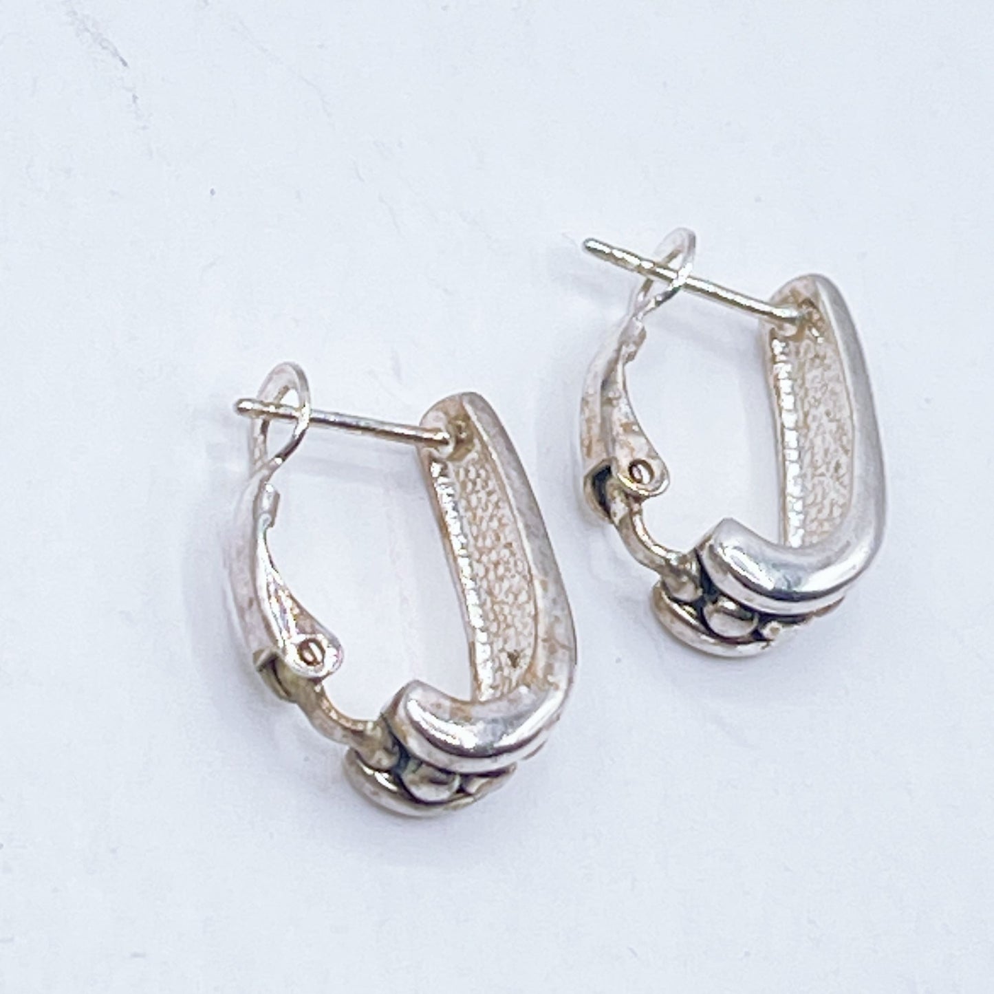 925 Sterling Silver Hoop Earrings With Beaded Detailing Secure Latch Back
