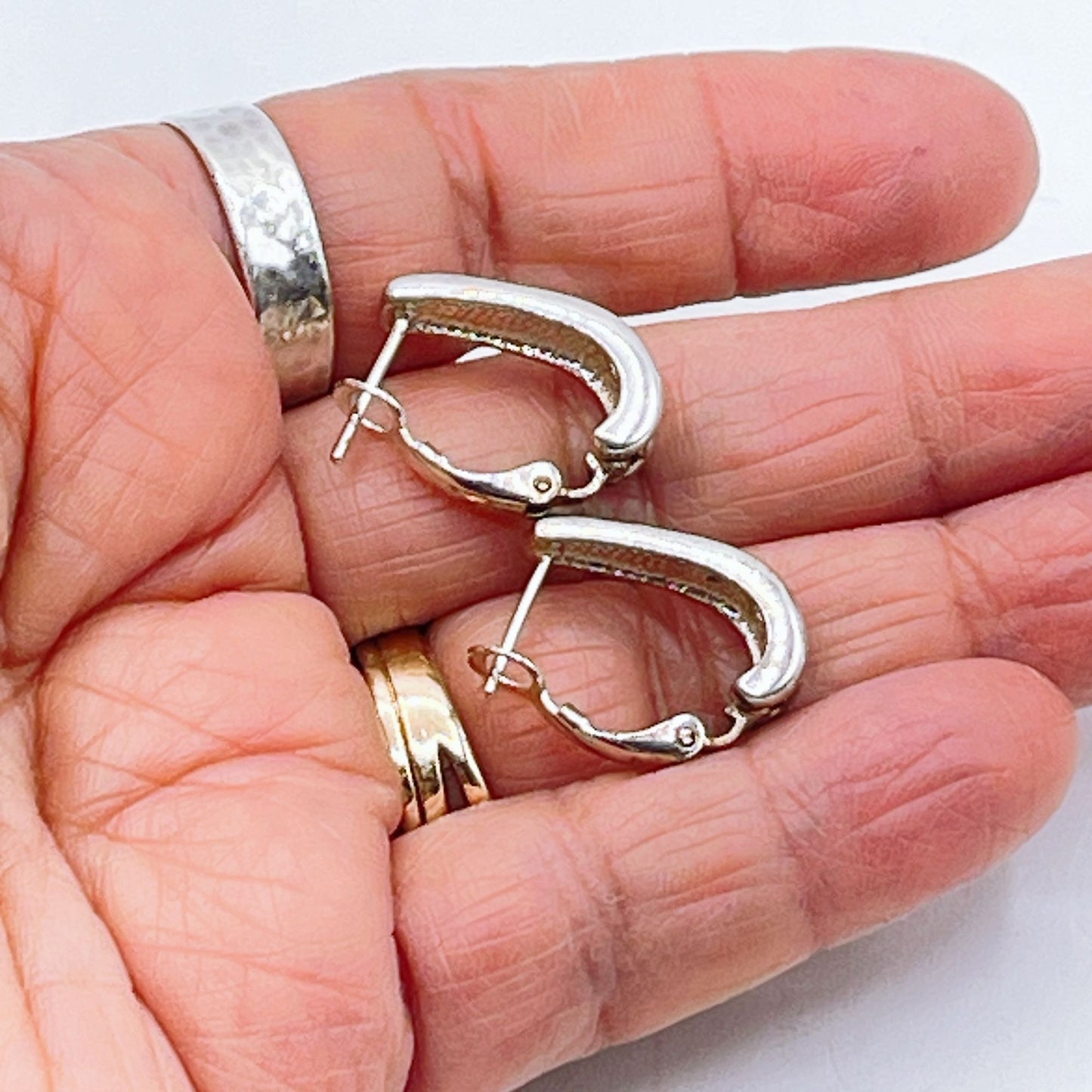 925 Sterling Silver Hoop Earrings With Beaded Detailing Secure Latch Back