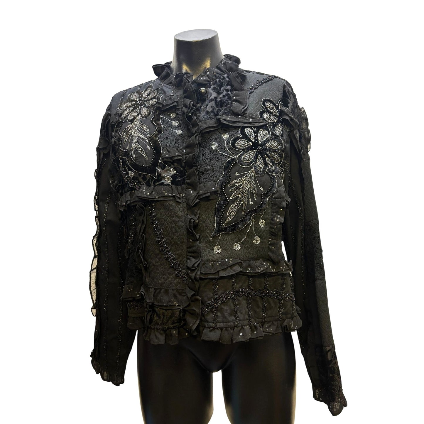 Sandy Starkman Embellished Black Jacket Button-Front M