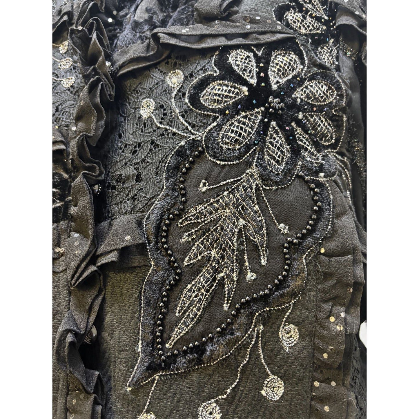 Sandy Starkman Embellished Black Jacket Button-Front M