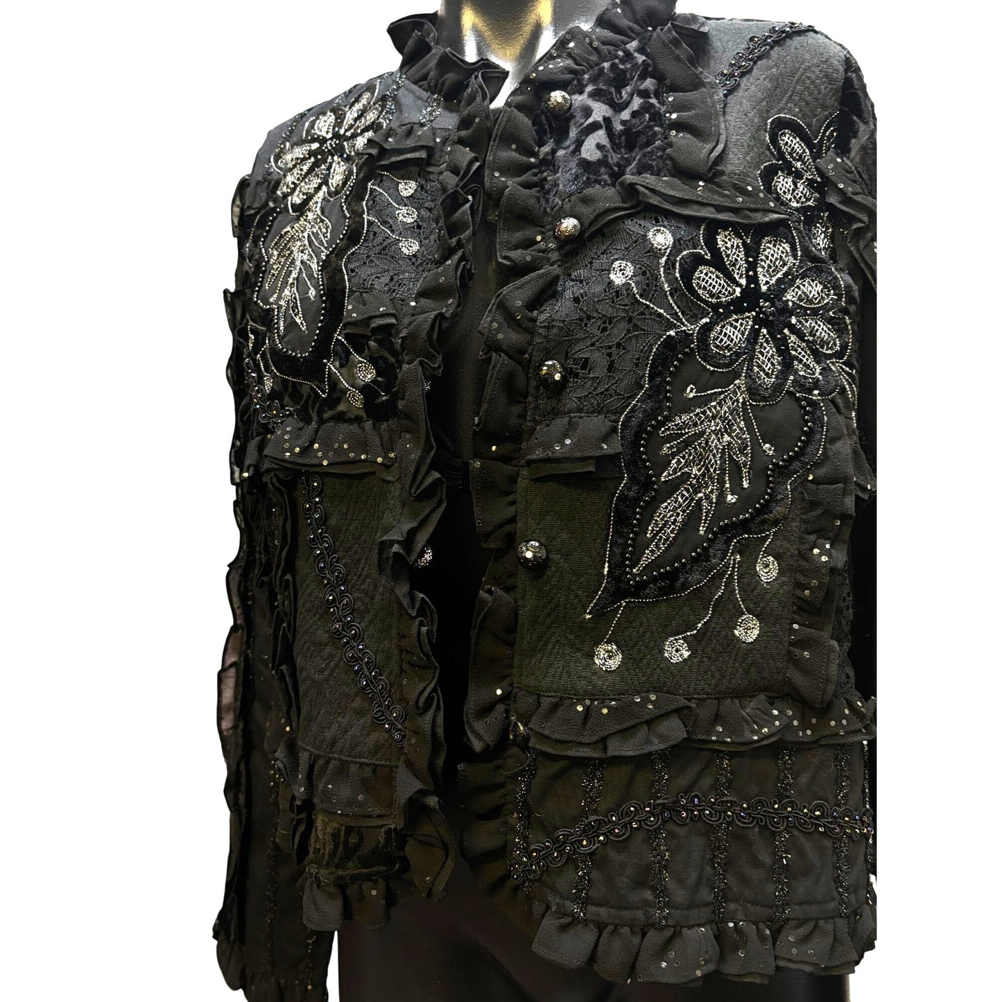 Sandy Starkman Embellished Black Jacket Button-Front M