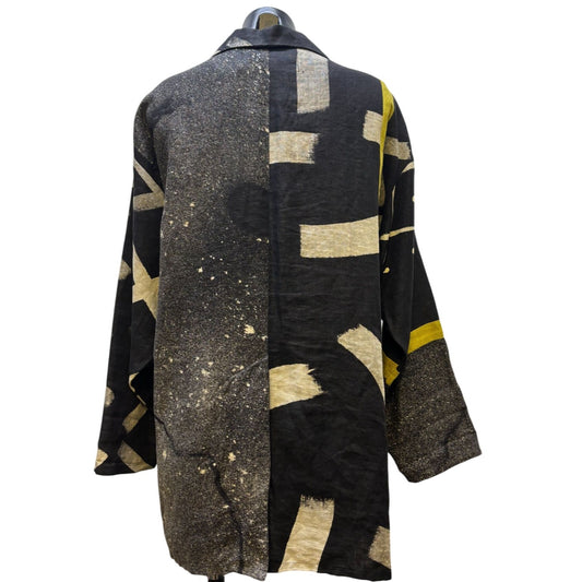 Farley Farley Linen Blouse Black Cream Gray Abstract Print S