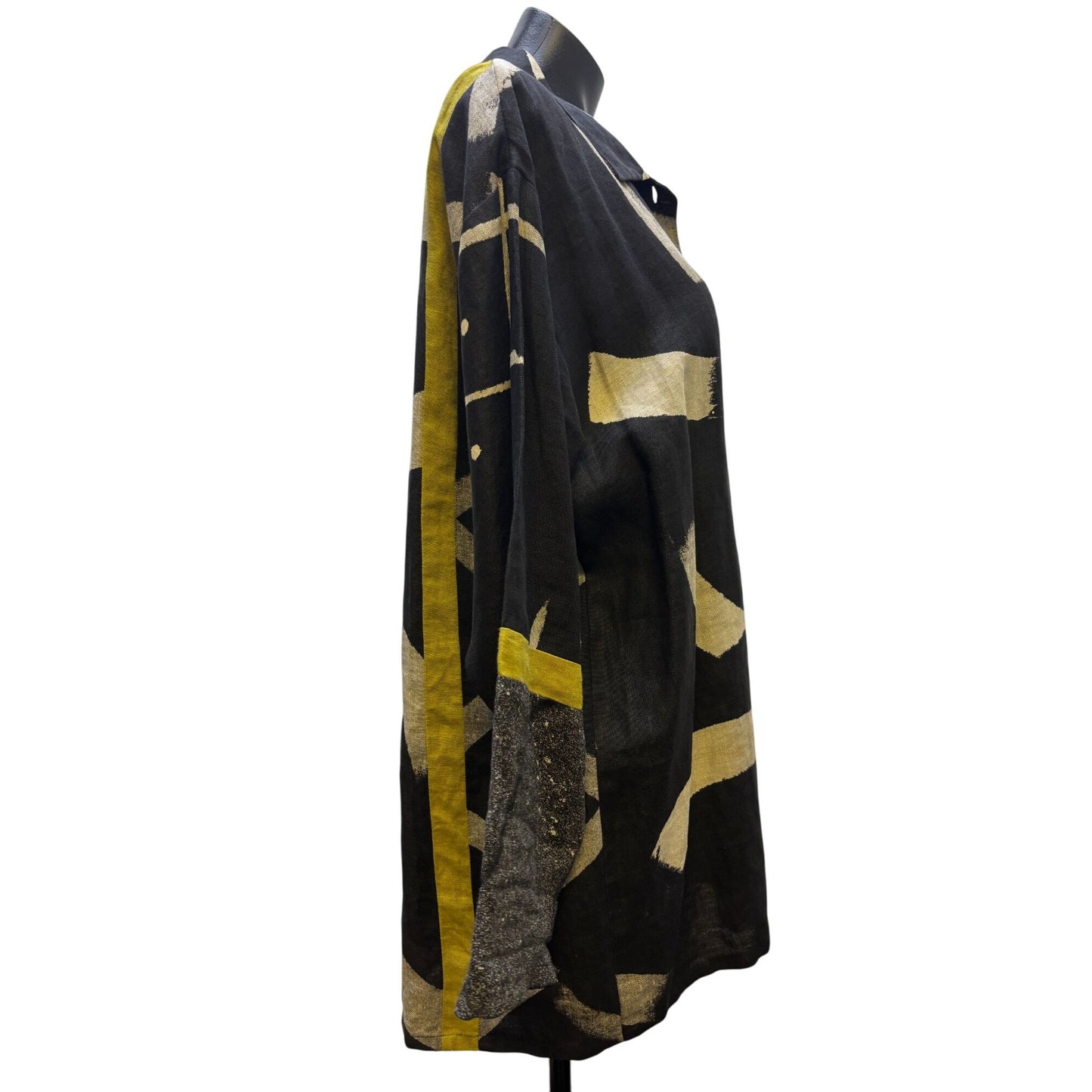 Farley Farley Linen Blouse Black Cream Gray Abstract Print S