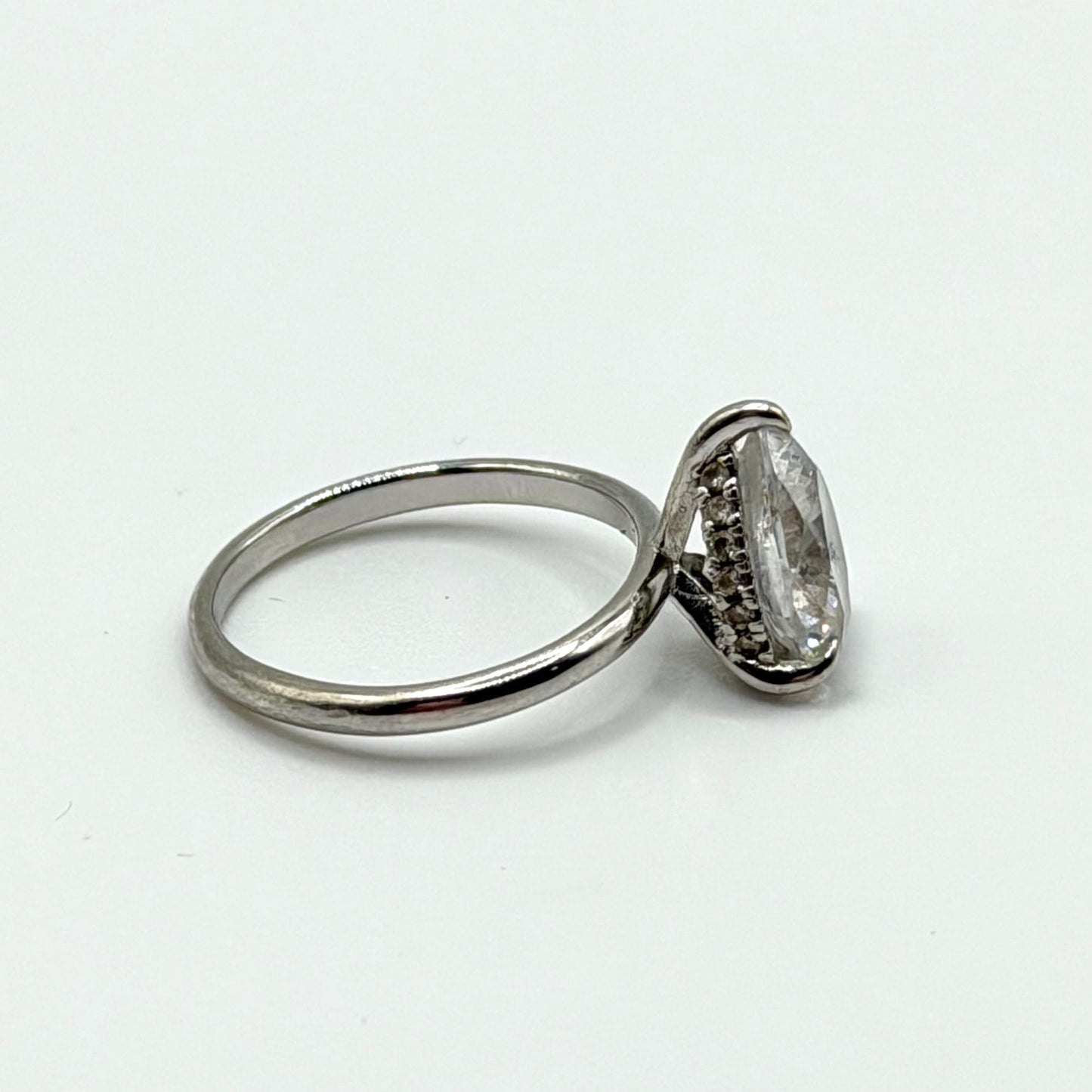 925 Sterling Silver Ring With Pear-Cut Clear Stone Modern Gents Size 6