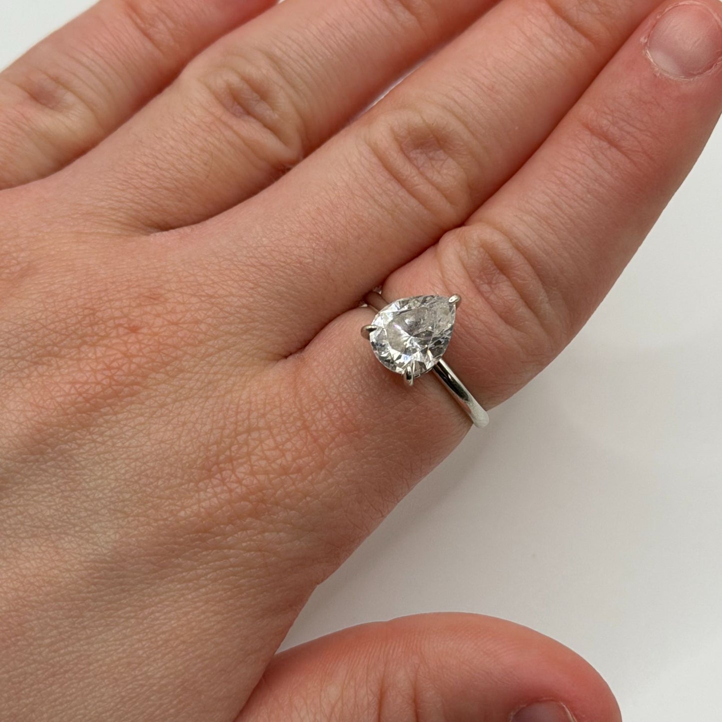 925 Sterling Silver Ring With Pear-Cut Clear Stone Modern Gents Size 6