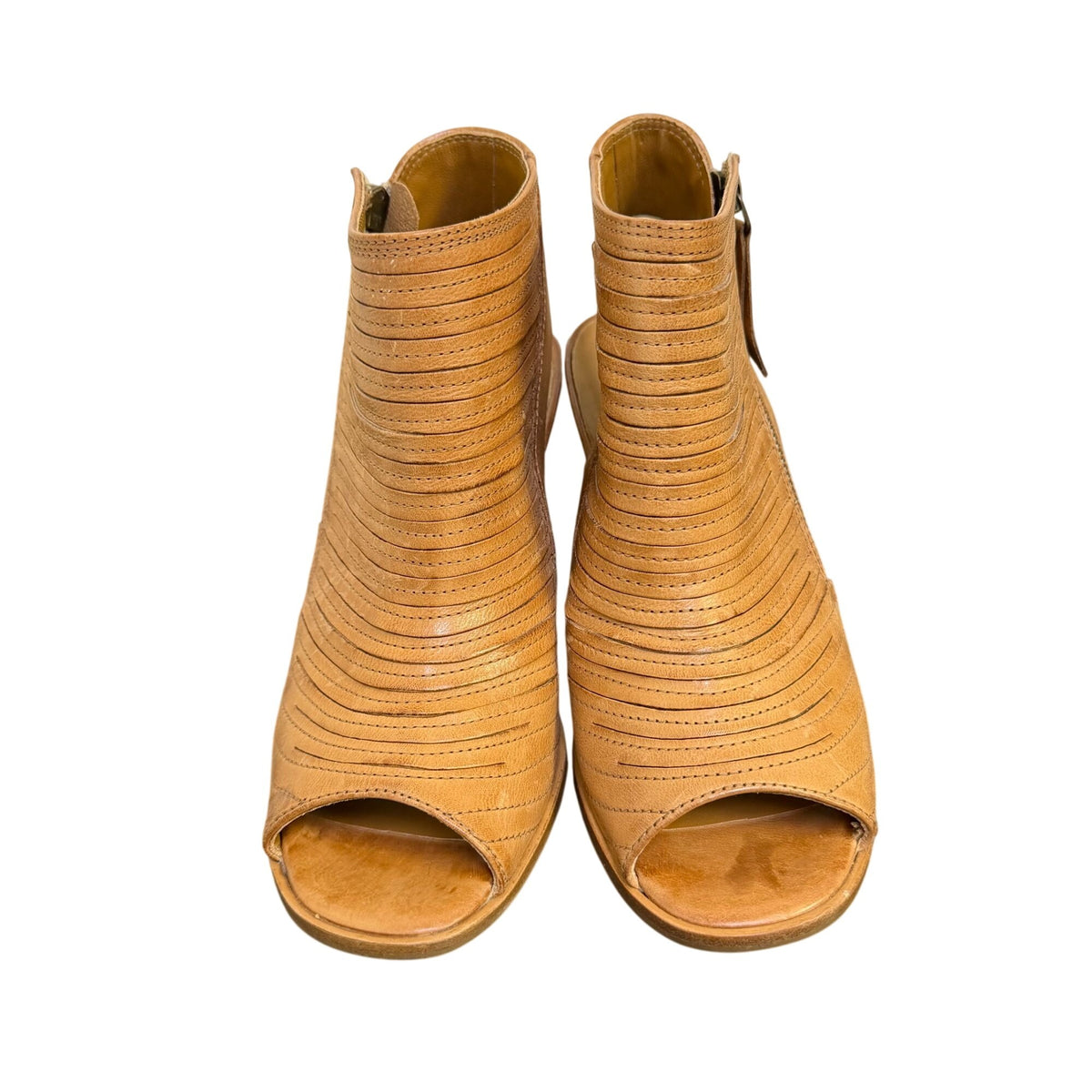 Paul Green Tan Leather Peep Toe Heeled Sandals 6