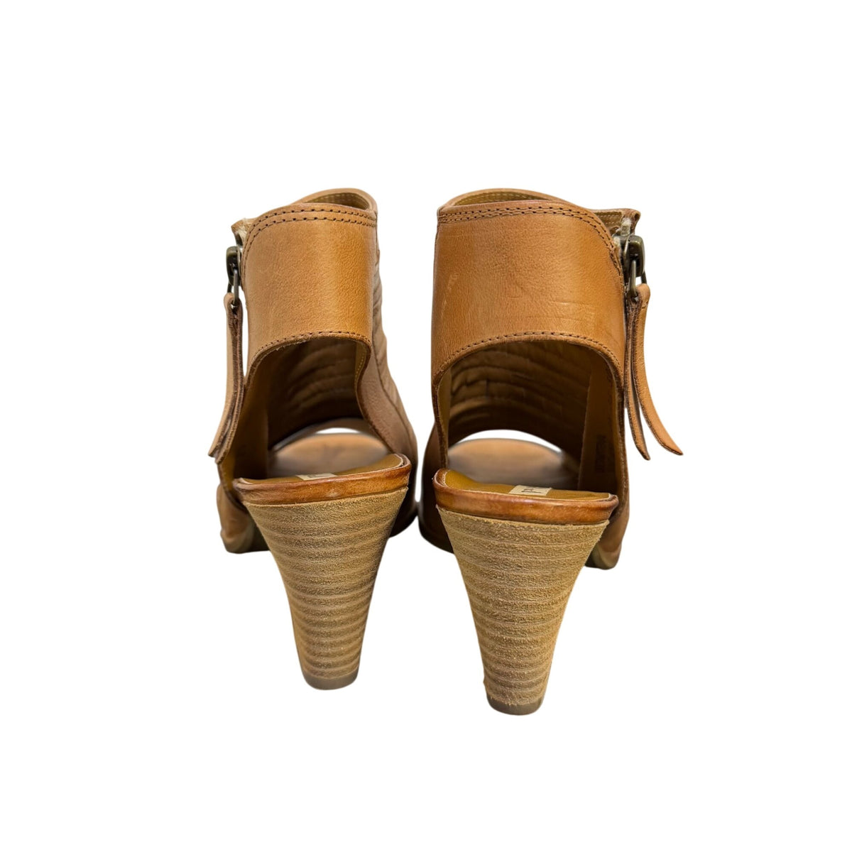 Paul Green Tan Leather Peep Toe Heeled Sandals 6