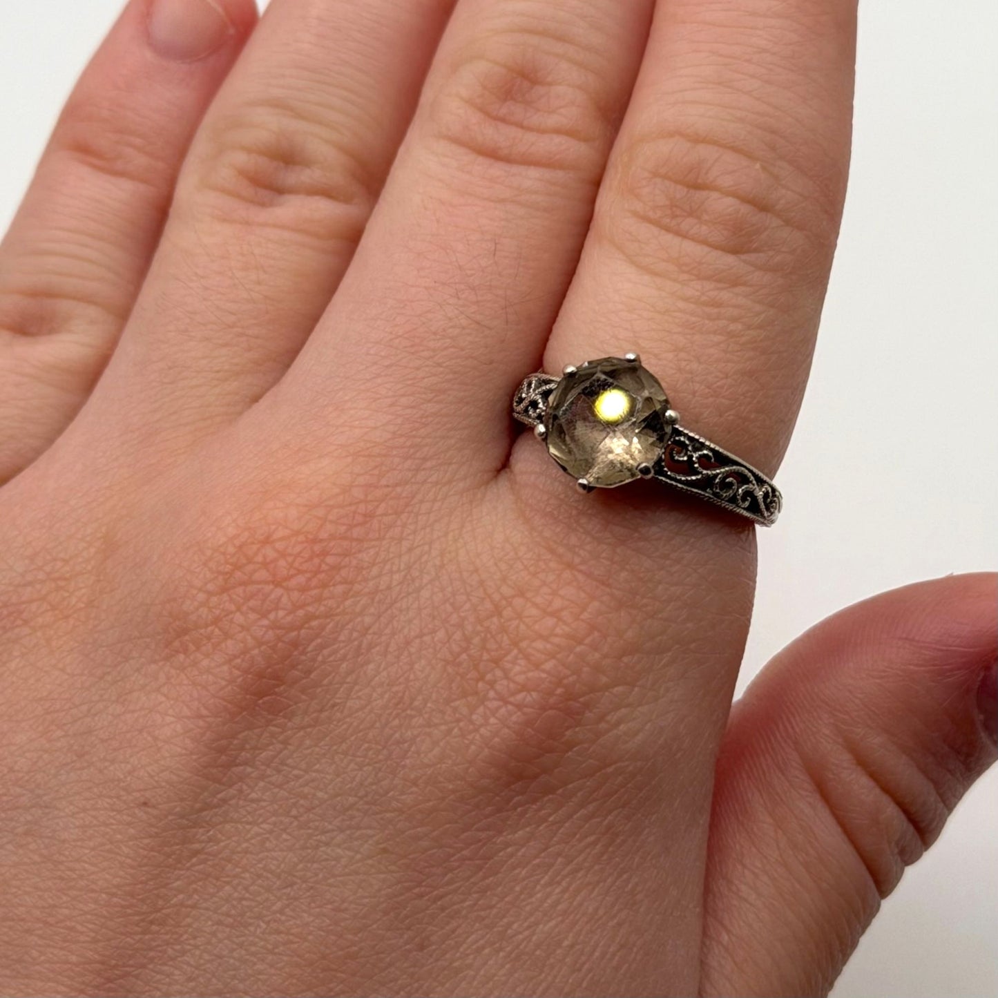 925 Sterling Silver Ring With Round Smoky Quartz Gemstone Size 7