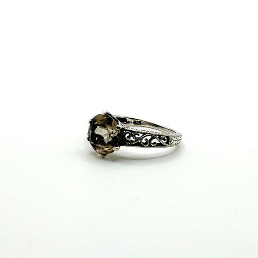 925 Sterling Silver Ring With Round Smoky Quartz Gemstone Size 7