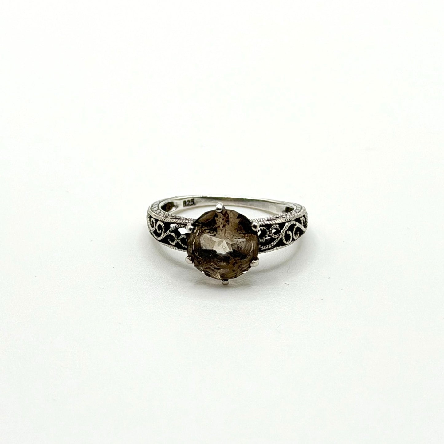 925 Sterling Silver Ring With Round Smoky Quartz Gemstone Size 7