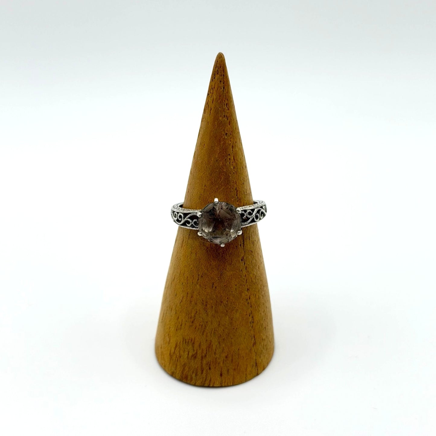 925 Sterling Silver Ring With Round Smoky Quartz Gemstone Size 7