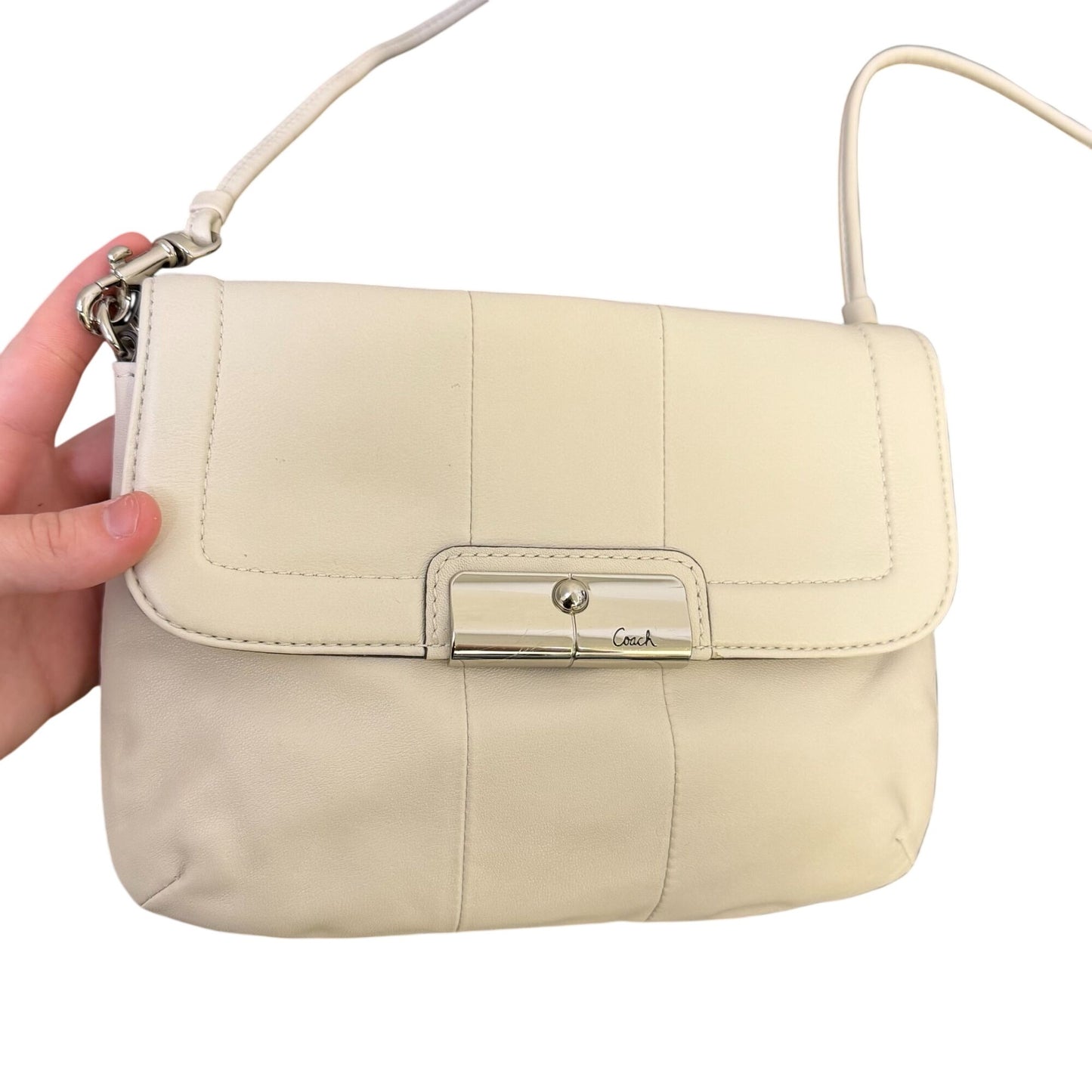Coach Crossbody Bag Cream Leather With Silver Hardware