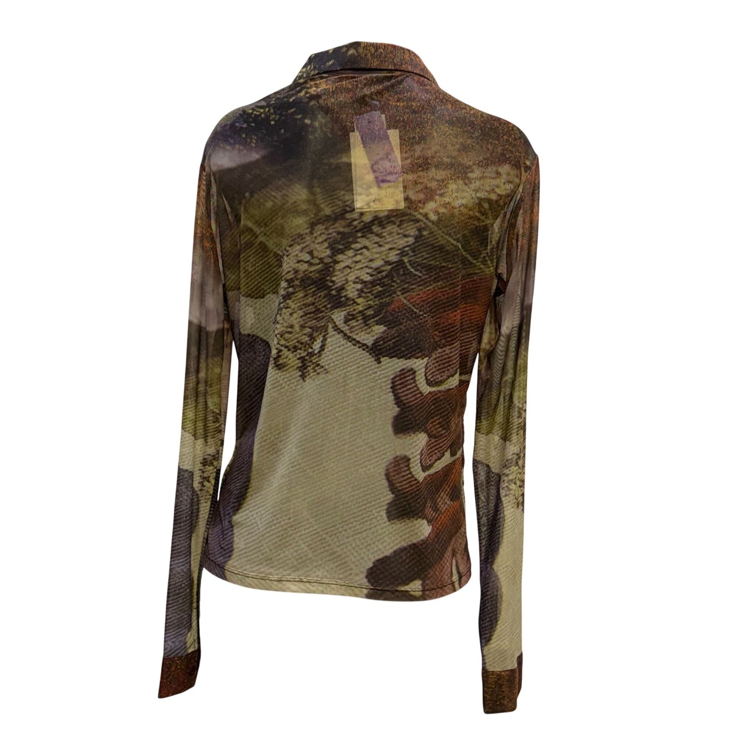 Desigual NWT Button-Up Blouse With Abstract Rustic Print In Brown & Purple XXL