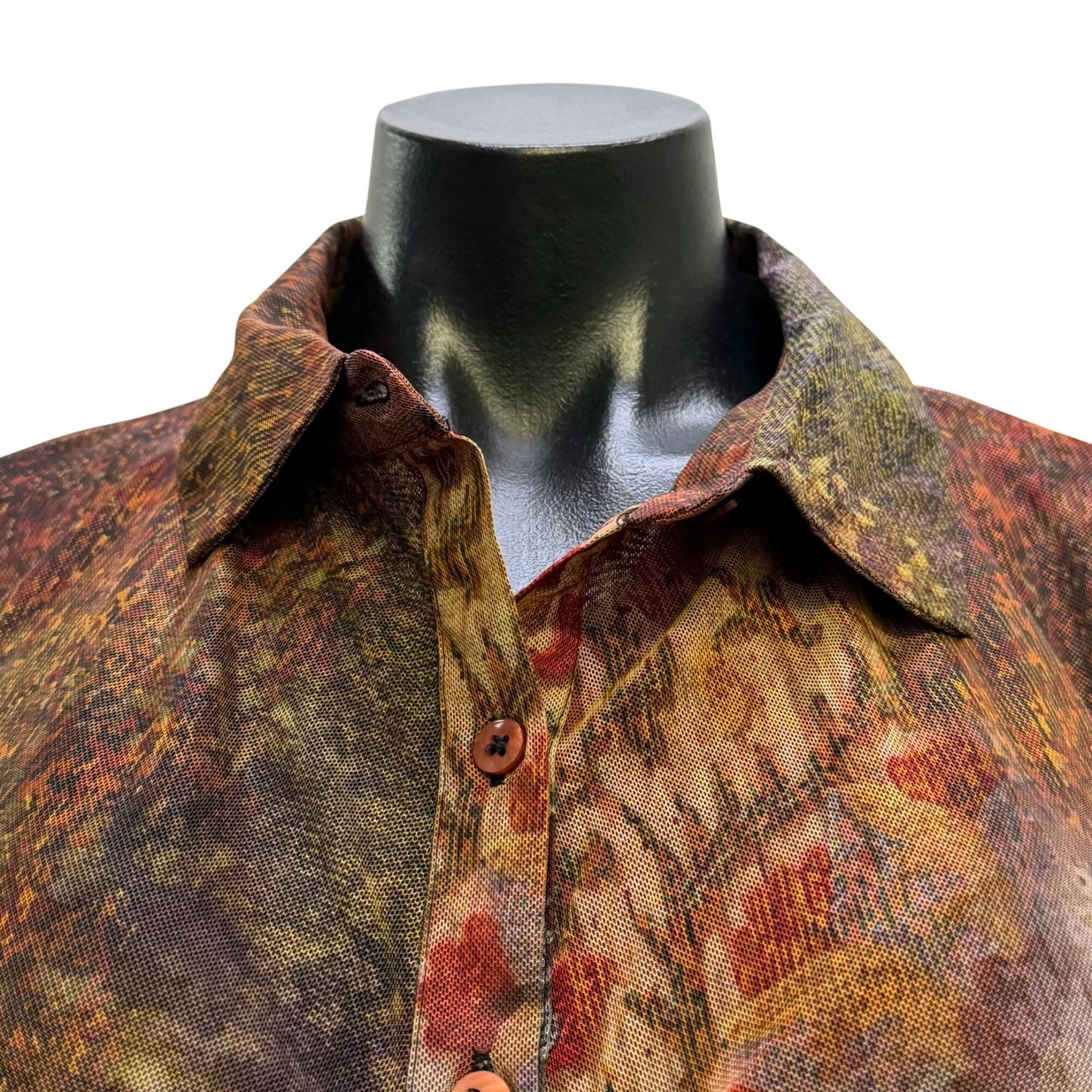 Desigual NWT Button-Up Blouse With Abstract Rustic Print In Brown & Purple XXL