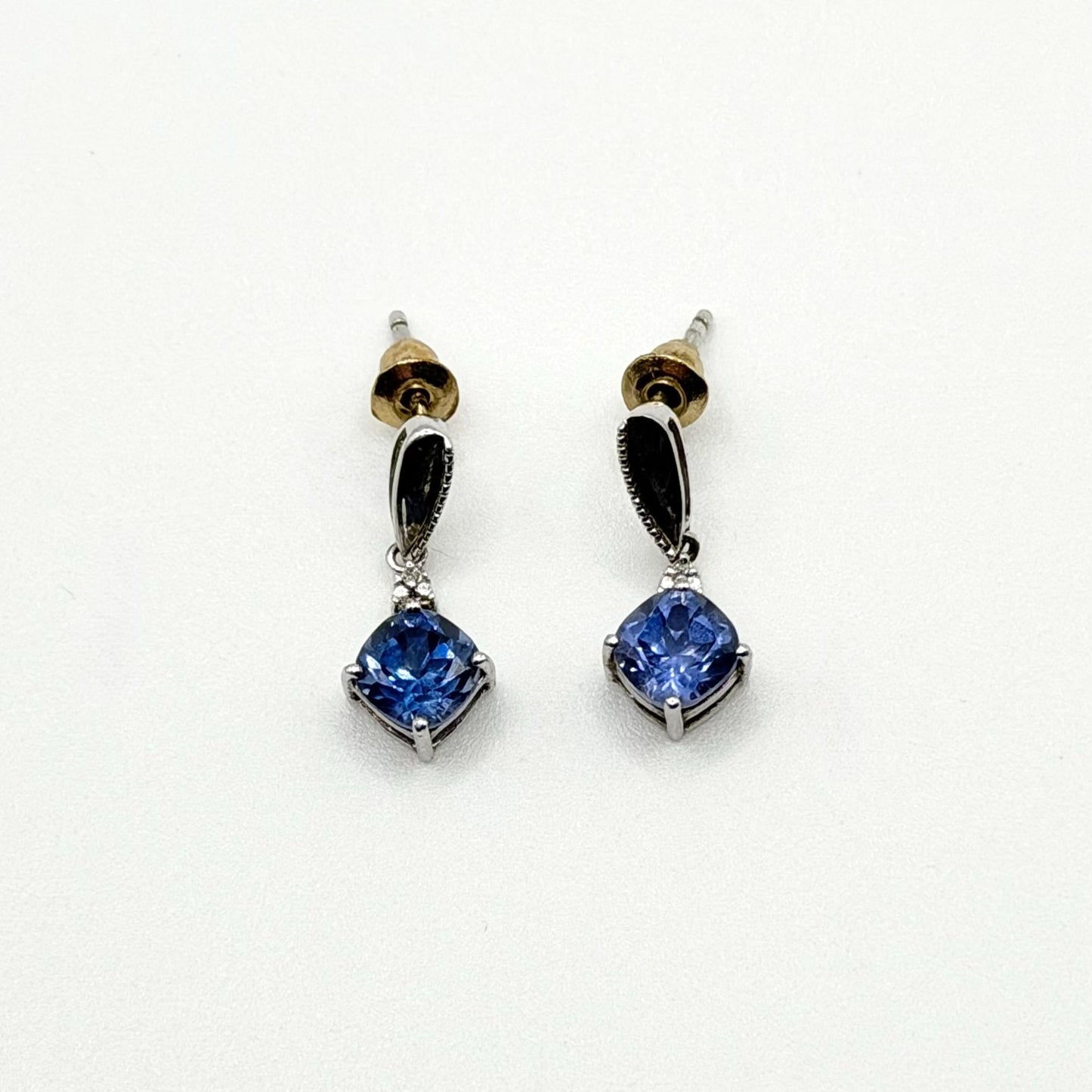 925 Sterling Silver Purple Crystal Drop Earrings