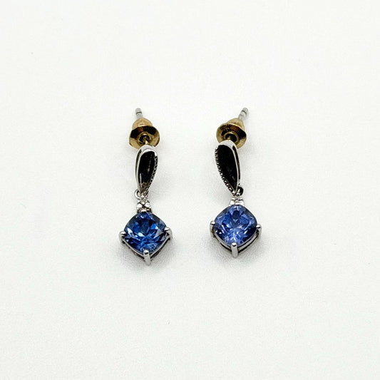 925 Sterling Silver Purple Crystal Drop Earrings