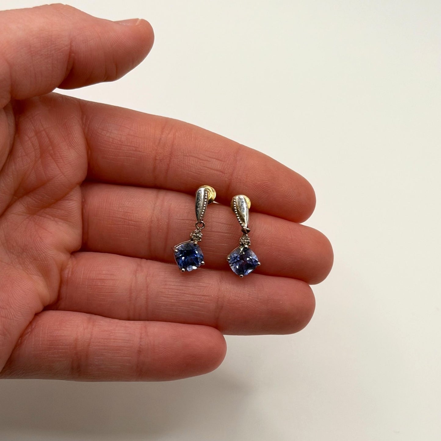 925 Sterling Silver Purple Crystal Drop Earrings
