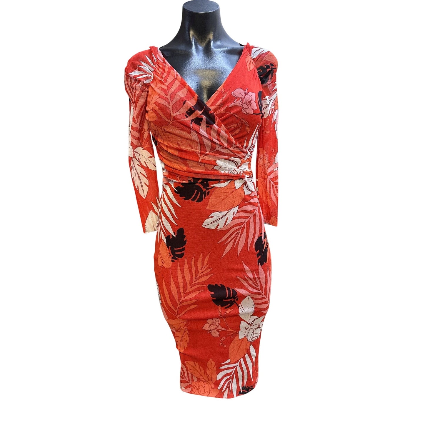 FUZZI Floral Print Long Sleeve Red Wrap Dress S