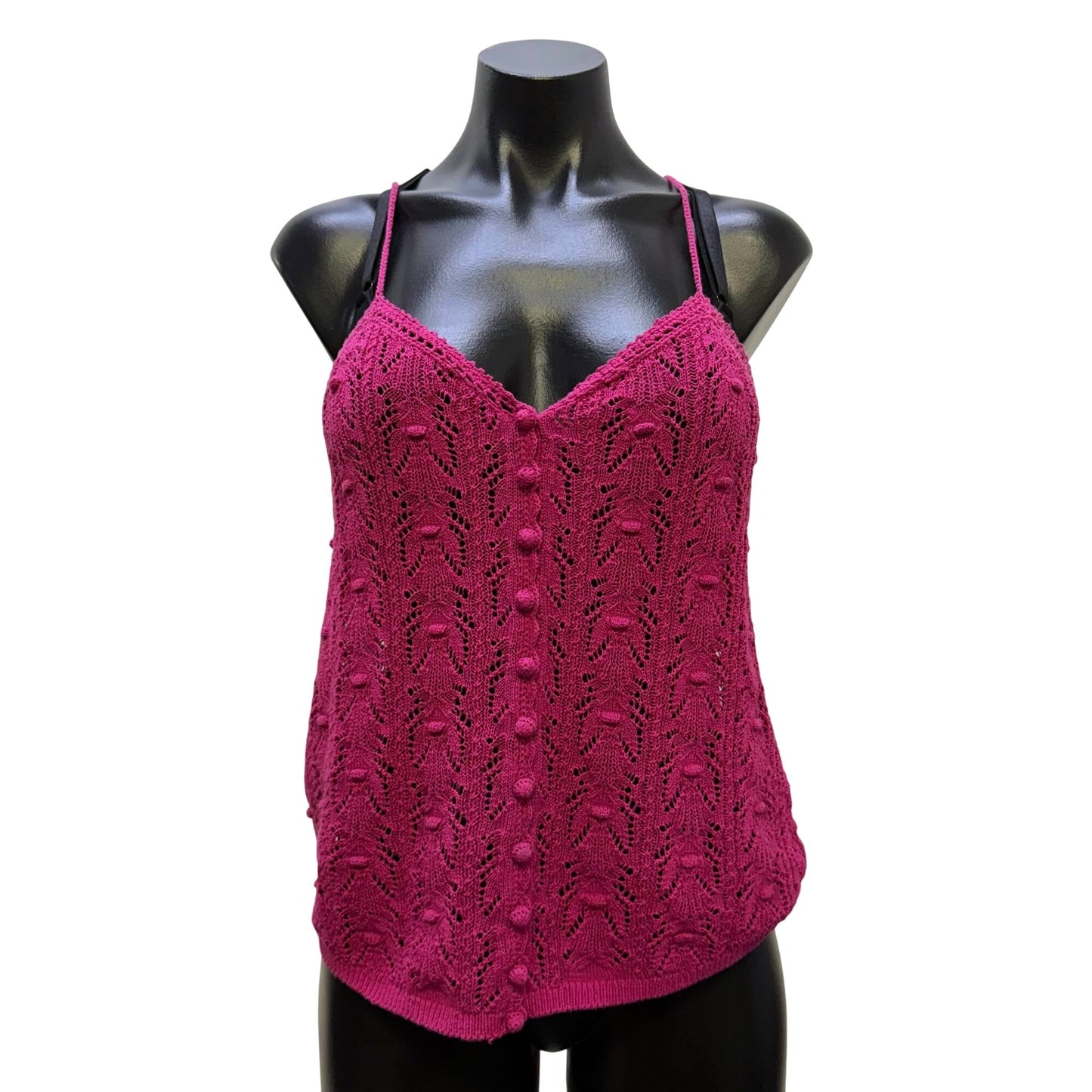 Sézane La Maille Pink Lace Knit Blouse Cotton Blend Button Front Top XS