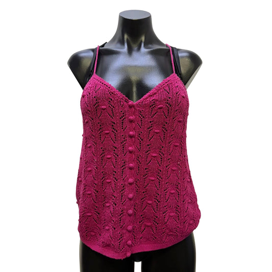 Sézane La Maille Pink Lace Knit Blouse Cotton Blend Button Front Top XS