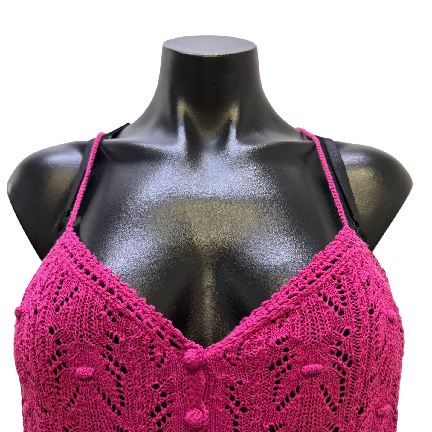 Sézane La Maille Pink Lace Knit Blouse Cotton Blend Button Front Top XS